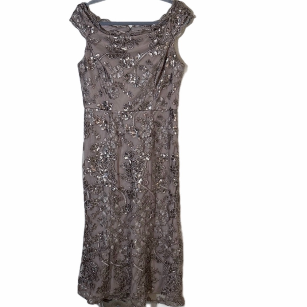 Alex Evenings Champagne Sequin embroidered Formal Mother of Bride Dress Size 10P